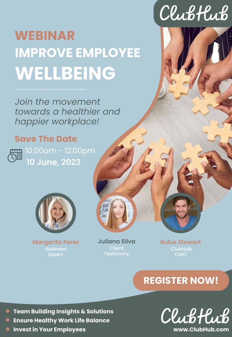 Academic ClubHub webinar promotion concept connecting employee wellbeing with a registration call to action