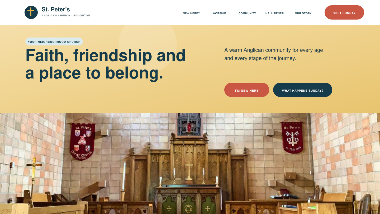 Neighbourhood Church homepage concept using St. Peter’s own church photograph
